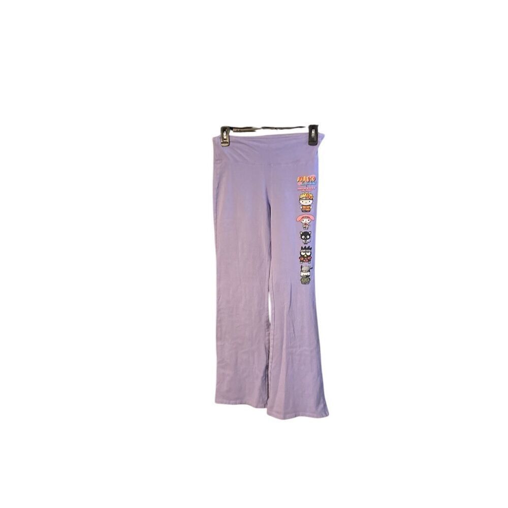 Naruto hello kitty women’s junior, high waisted flare, purple leggings size ￼med